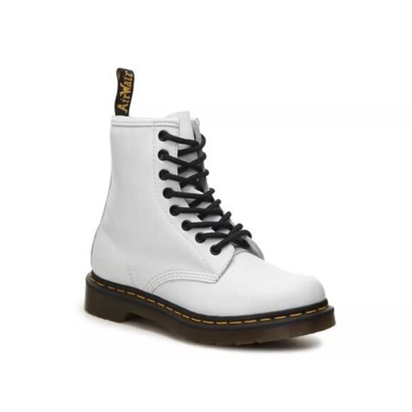 Dr. Martens White + Black 1460 Leather Lace Up Boots Size 9 - Picture 1 of 16